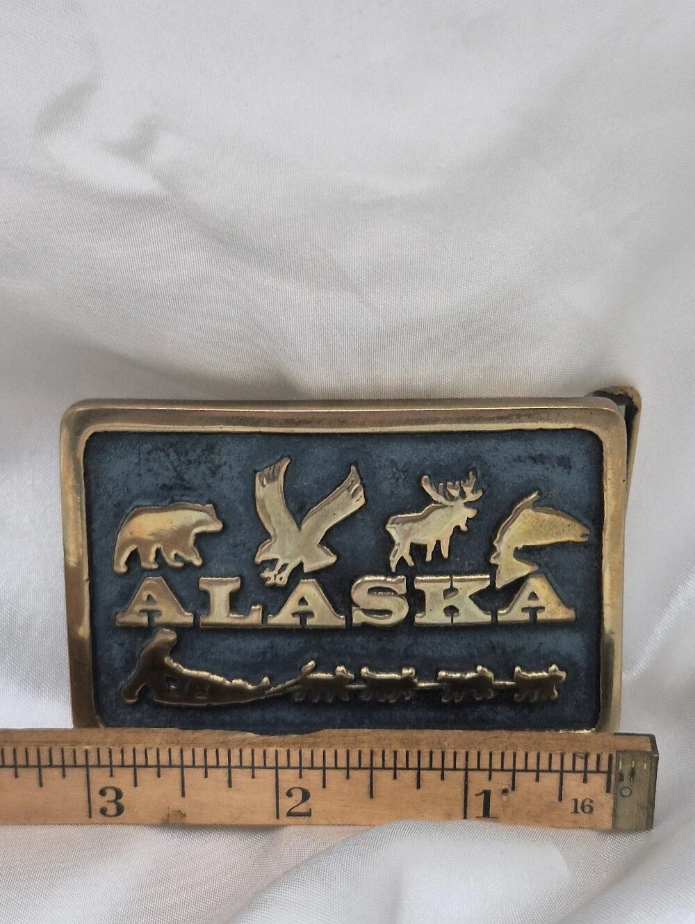 Alaska Brass Rectangular Belt Buckle - Vintage 1973 Ana Cortes Brassworks Ltd